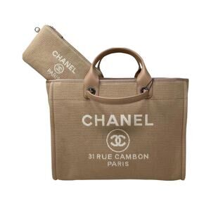 Chanel Beige Deauville Large Shopping 2 Way Tote Bag